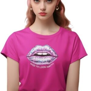 The Blind Medium | Disco Lips PinkT-Shirt ‘ Paid To Look Pretty’ Graphic Tee